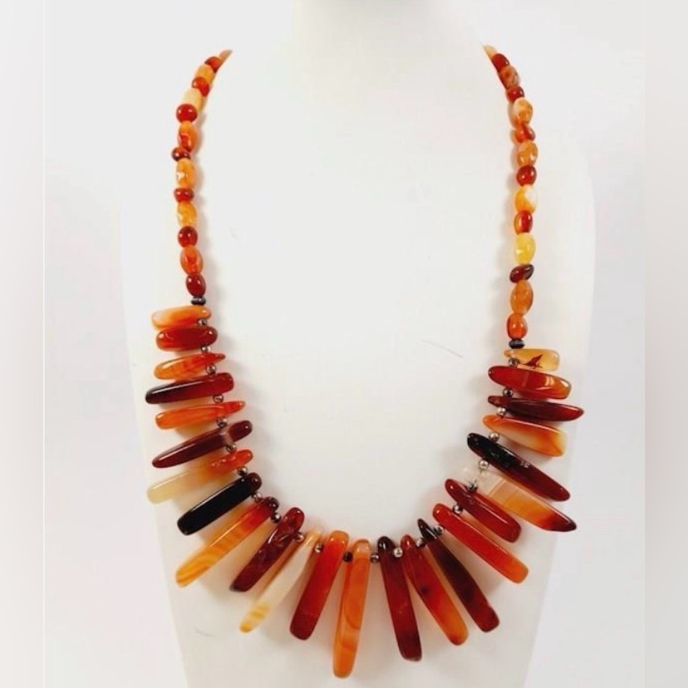 20” Carnelian Agate Beaded Cleopatra Style Necklace